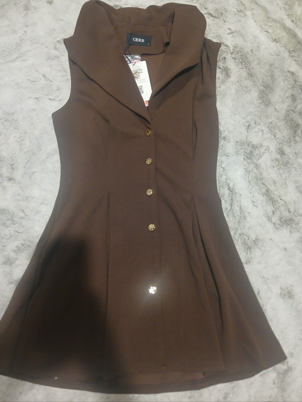 Cider Chocolate Brown Sleeveless Button-Front Fit & Flare Dress